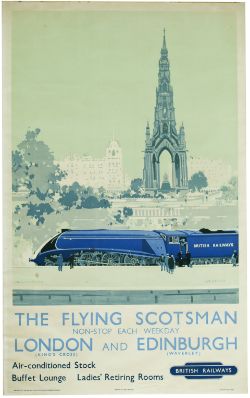 Poster BR(E) THE FLYING SCOTSMAN LONDON AND EDINBURGH by Frank Mason. Double Royal 25in x 40in. In