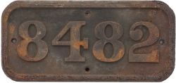 BR(W) Cast iron cabside numberplate 8482 ex Hawksworth 0-6-0 PT built by Robert Stephenson &