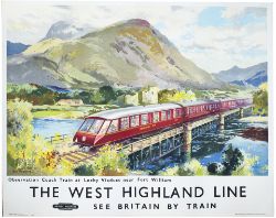 Poster BR(SC) THE WEST HIGHLAND LINE OBSERVATION COACH TRAIN AT LOCHY VIADUCT NEAR FORT WILLIAM by