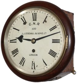 Great Northern Railway 8 inch mahogany cased fusee railway clock with a cast brass bezel and a