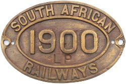 SAR single language brass Tenderplate SOUTH AFRICAN RAILWAYS 1900LP. Ex Class 14CRB 4-8-2 Locomotive