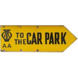 Advertising motoring enamel sign AA TO THE CAR PARK. Double sided, both sides in very good