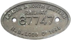 Worksplate 9x5 LONDON & NORTH EASTERN RAILWAY N.B.LOCO CO 1948 67747 ex Thompson L1 2-6-4T.