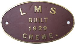Worksplate LMS BUILT CREWE 1929 ex Fowler 7F 0-8-0 numbered LMS 9505 and BR 49505. Allocated to
