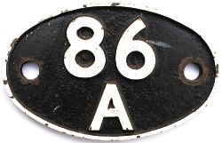 Shedplate 86A Newport Ebbw Junction 1950-1963 and Cardiff Canton 1963-1973. Face restored with clear