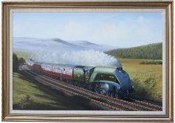 Original painting LNER A4 4-6-2 PACIFIC 60022 MALLARD ON A DOWN EXPRESS IN THE LUNE VALLEY by