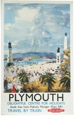 Poster BR(W) PLYMOUTH DELIGHTFUL CENTRE FOR HOLIDAYS, anon. Double Royal 25in x 40in. In very good