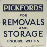 Advertising enamel sign PICKFORDS FOR REMOVALS AND STORAGE ENQUIRE WITHIN. In excellent condition