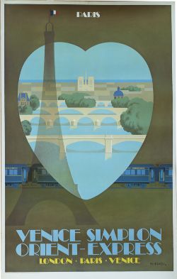 Poster VSOE VENICE SIMPLON ORIENT EXPRESS PARIS by Fix Masseau 1981. Double Royal 25in x 40in. In