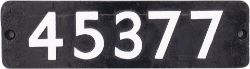 Smokebox numberplate 45377 ex LMS Stanier Black 5 4-6-0 built by Armstrong Whitworth in 1937.