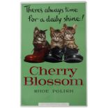 Advertising sign CHERRY BLOSSOM SHOE POLISH THERES ALWAYS TIME FOR A DAILY SHINE, with the three