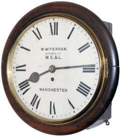 Manchester Sheffield and Lincolnshire mahogany cased 12 inch fusee railway clock with a large A