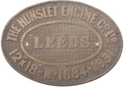 Worksplate THE HUNSLET ENGINE CO LEEDS No 1684 1931 ex Standard Gauge 0-4-0 T supplied new to Hall &