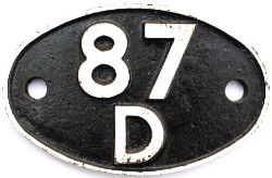 Shedplate 87D Swansea East Dock 1950-1964 with sub sheds Gurnos and Upper Bank 1959–1962. Face