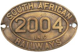 SAR single language brass Tenderplate SOUTH AFRICAN RAILWAYS 2004 14C. Ex Class 14CRB 4-8-2