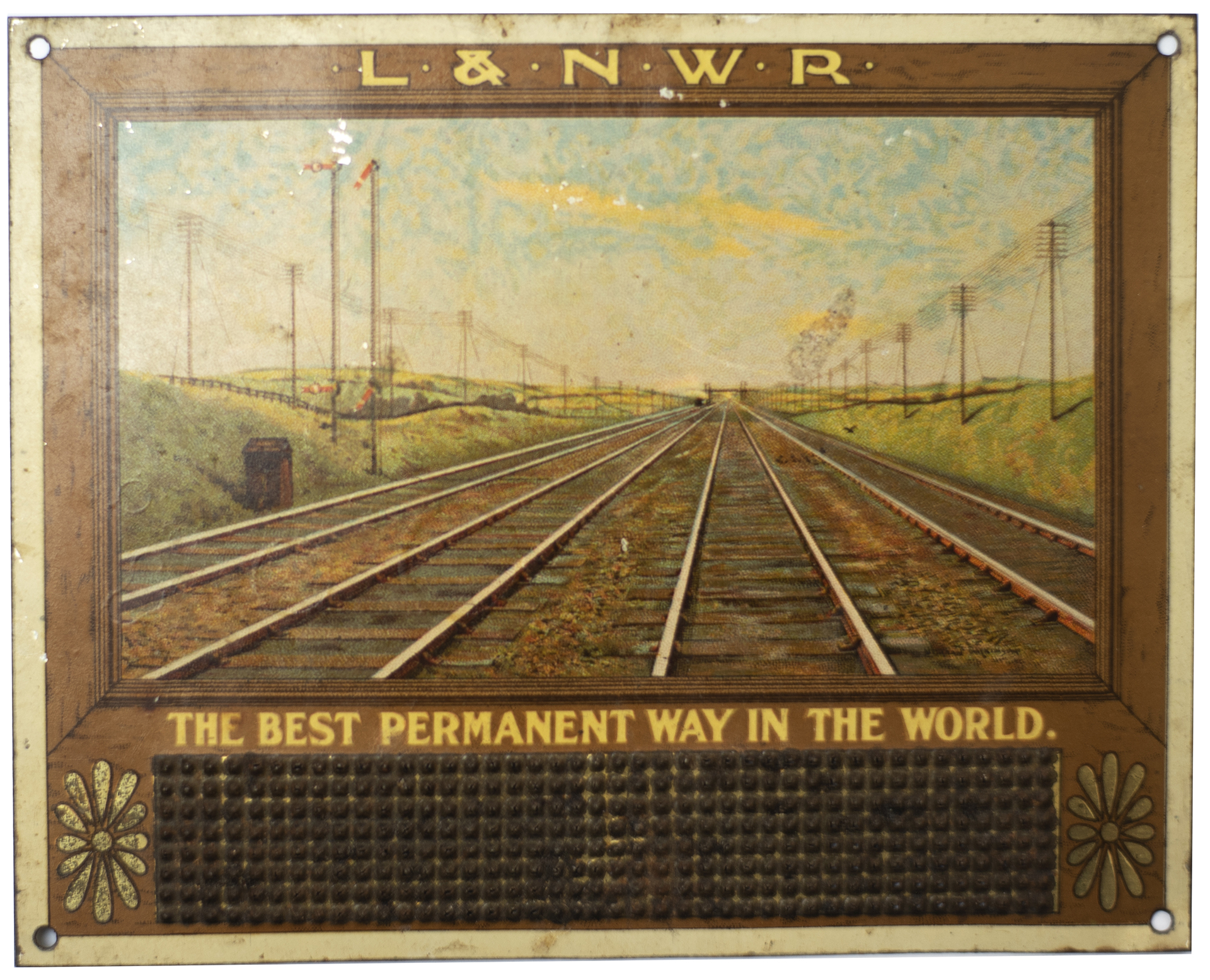 L&NWR lithographed tinplate Cigar/Cigarette stubber. L&NWR THE BEST PERMANENT WAY IN THE WORLD. In