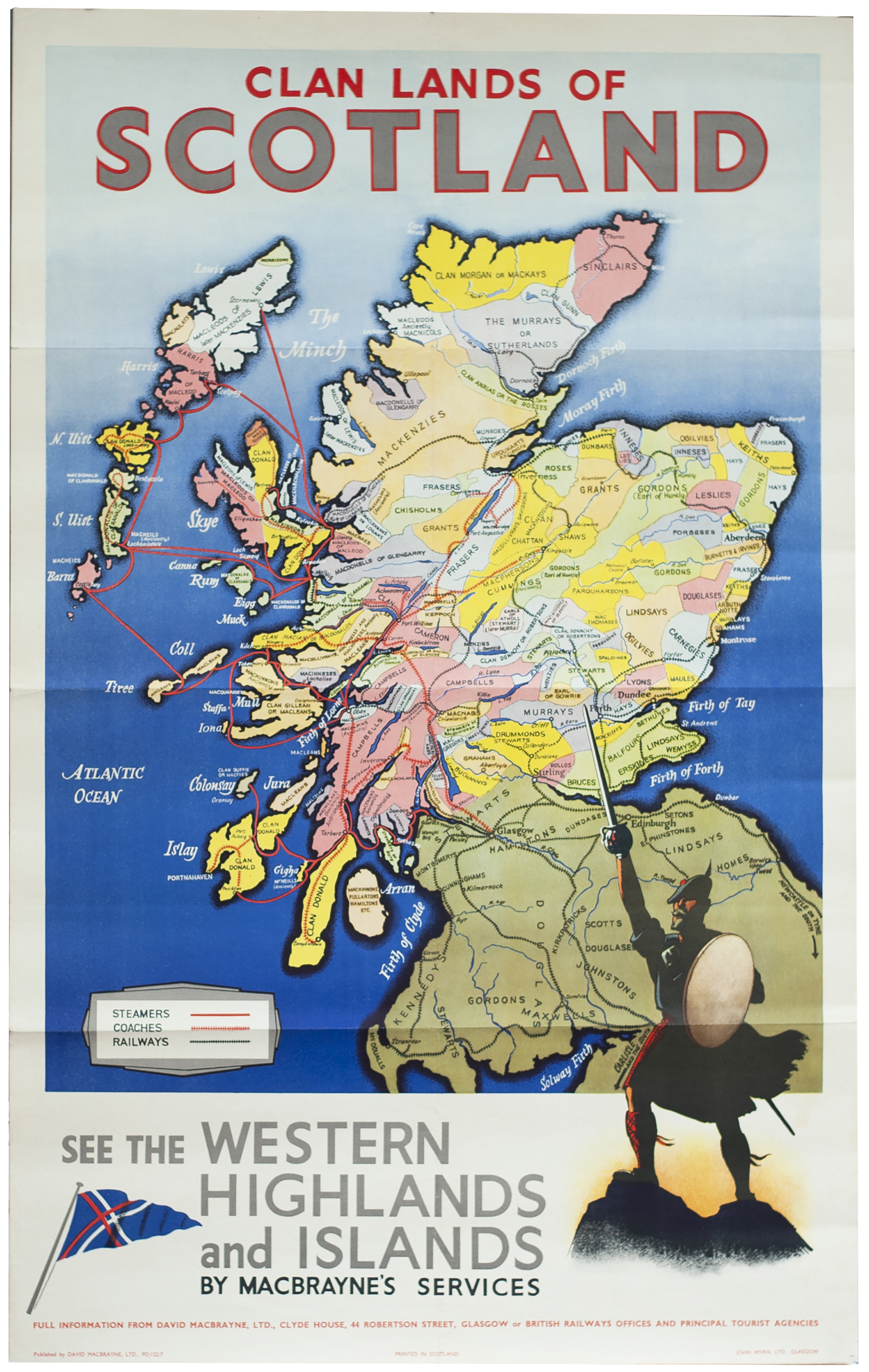 Poster MACBRAYNE CLAN LANDS OF SCOTLAND SEE THE WESTERN HIGHLANDS AND ISLANDS, anon. Double Royal
