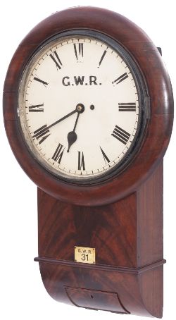 Neath & Brecon Railway 12 inch mahogany cased drop dial trunk fusee railway clock with a wire driven