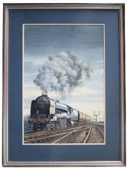 Original painting LNER A1 PACIFIC 4470 GREAT NORTHERN hauling a rake of Gresley teak coaches by