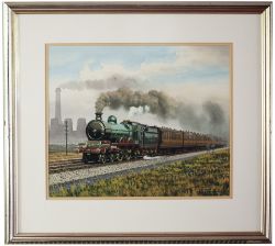 Original painting GREAT CENTRAL 4-4-2 No258 hauling an express with a rake of teak coaches by George