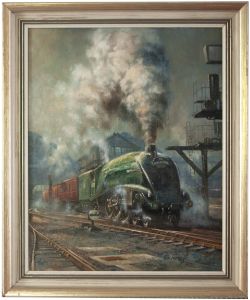 Original painting LNER A4 4-6-2 UNION OF SOUTH AFRICA 60009 on the Elizabethan Express by Alan