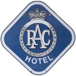 Advertising enamel motoring sign RAC HOTEL. Double sided, both sides in very good condition with