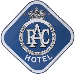 Advertising enamel motoring sign RAC HOTEL. Double sided, both sides in very good condition with