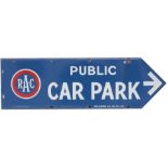 Advertising enamel motoring sign R.A.C PUBLIC CAR PARK circa 1920's. Double sided, both sides in