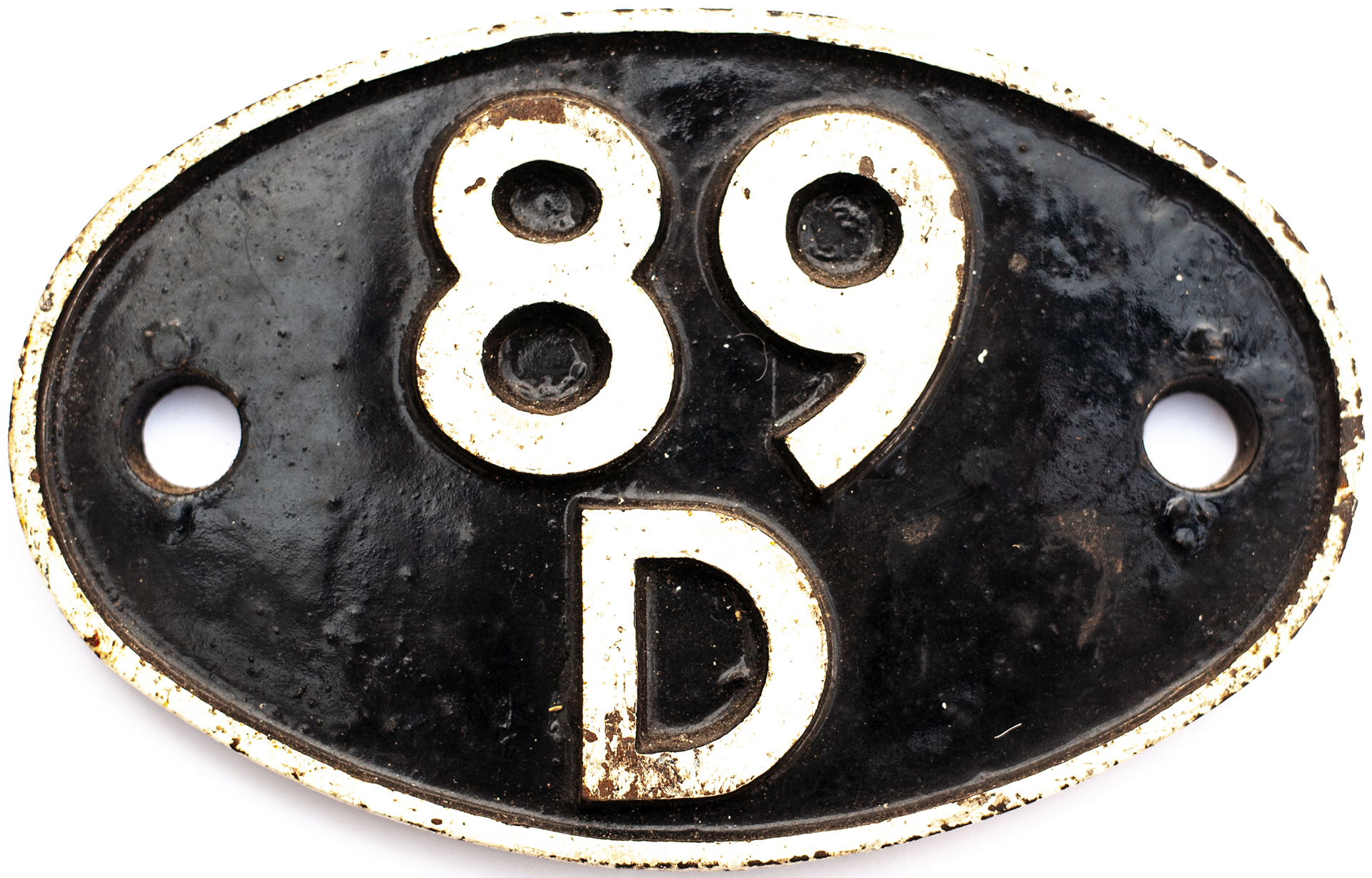 Shedplate 89D Oswestry 1961-1963. Face restored, rear original with clear Swindon casting marks in