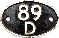 Shedplate 89D Oswestry 1961-1963. Face restored, rear original with clear Swindon casting marks in