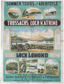 Poster NORTH BRITISH RAILWAY SUMMER TOURS VIA ABERFOYLE, TROSSACHS, LOCH KATRINE AND LOCH LOMOND.