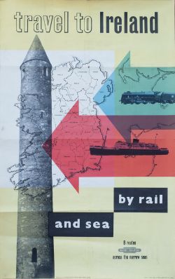 Poster BR(M) TRAVEL TO IRELAND BY RAIL AND SEA with image of Royal Scot The Rifle Brigade. Double