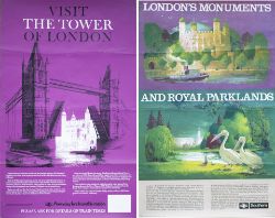 Posters x2; BR(S) VISIT THE TOWER OF LONDON and LONDONS MONUMNETS AND ROYAL PAVILLIONS, both by