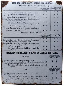 Motoring road enamel sign HACKNEY CARRIAGES DRAWN BY HORSES and HACKNEY CARRIAGES DRAWN BY ASSES