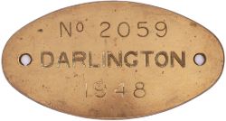 Worksplate DARLINGTON 1948 No 2059 ex LNER Peppercorn A1 4-6-2 numbered LNER 140 and BR 60140 and