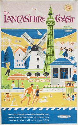 Poster BR(M) THE LANCASHIRE COAST by Daphne Padden. Double Royal 25in x 40in. In good condition with