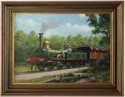 Original painting THE ENGINE AND THE IGUANA by Charles Hamilton Ellis. The painting depicts a