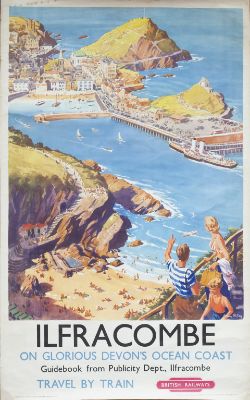 Poster BR(W) ILFRACOMBE ON GLORIOUS DEVON'S OCEAN COAST by Harry Riley. Double Royal 25in x 40in. In