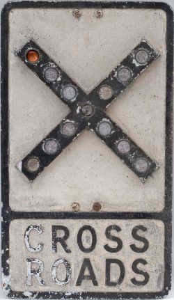 Road sign CROSS ROADS. Cast aluminium with glass fruit gum reflectors (2 cracked 1 missing) and