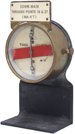 GWR brass cased circular track circuit banner repeater complete with ivorine plate DOWN MAIN THROUGH