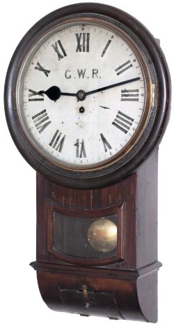 Great Western Railway 12 inch mahogany cased drop dial trunk fusee railway clock with a chain driven