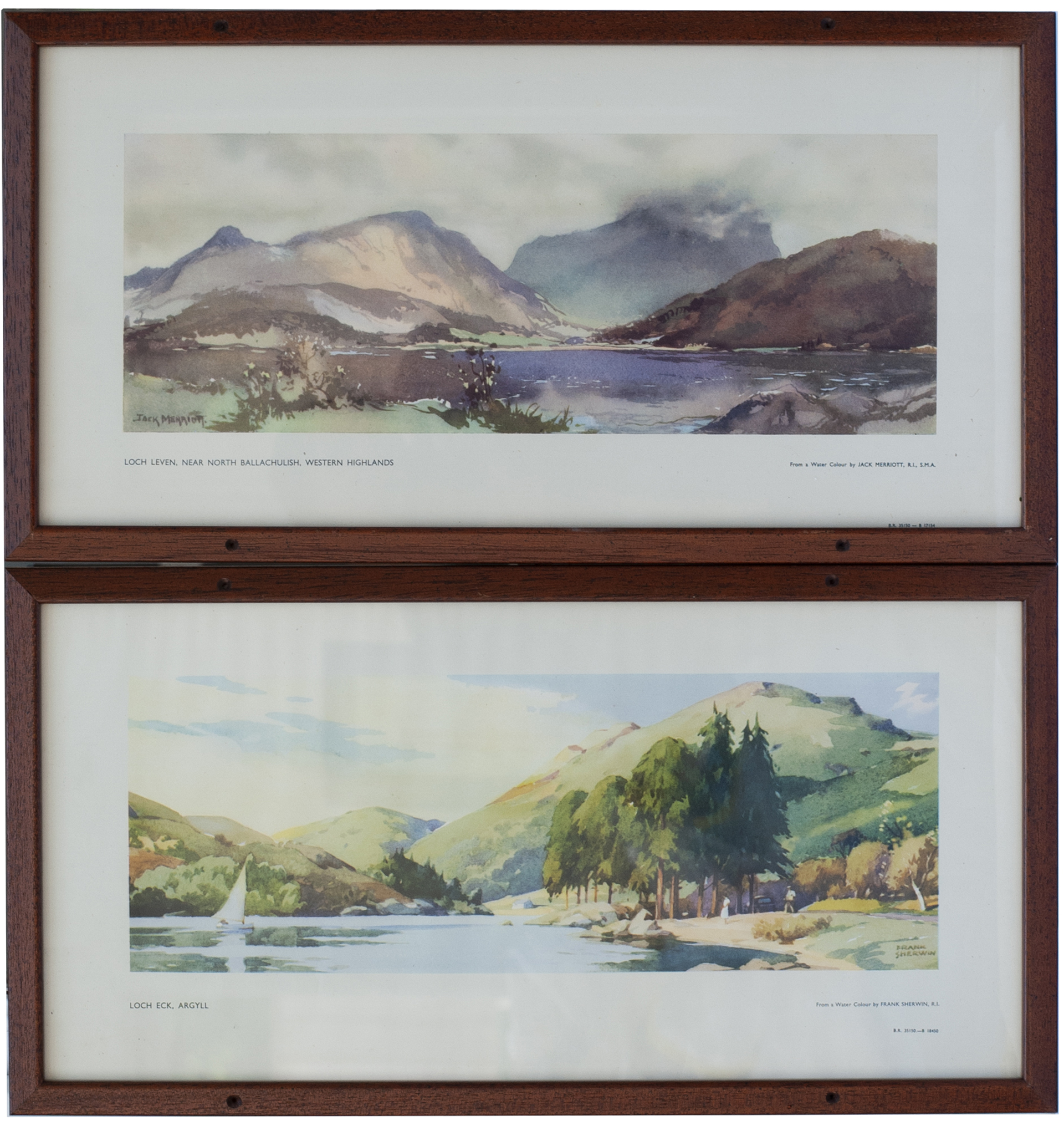 Carriage Prints x 2 LOCH ECK, ARGYLL by Frank Sherwin R.I. and LOCH LEVEN, NR NORTH BALLACHULISH,