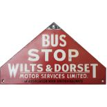 Bus motoring enamel BUS STOP WILTS & DORSET MOTOR SERVICES LIMITED IN ASSOCIATION WITH BRITISH