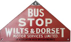 Bus motoring enamel BUS STOP WILTS & DORSET MOTOR SERVICES LIMITED IN ASSOCIATION WITH BRITISH