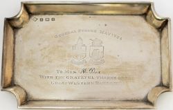 GWR solid silver miniature tray with full Great Western Railway Twin Shield Coat of Arms and GENERAL