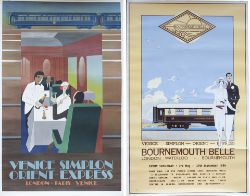 Poster VSOE VENICE SIMPLON ORIENT EXPRESS by Fix Masseau 1981 with view of couple dining. Double