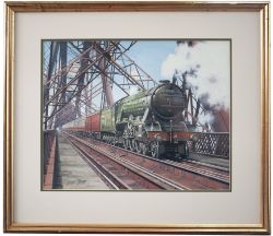 Original painting LNER A3 PACIFIC 4-6-2 60094 COLORADO CROSSING THE FAMOUS FORTH BRIDGE by George