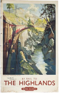 Poster BR(SC) BY RAIL TO THE HIGHLANDS MONESSIE GORGE, INVERNESS-SHIRE SCOTLAND by Terence Cuneo.