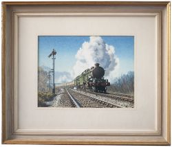 Original painting GWR CASTLES DOUBLE HEADING AN EXPRESS with 5019 Treago Castle by George Heiron.