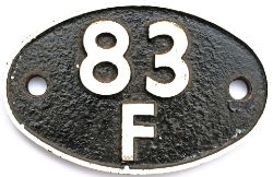 Shedplate 83F Truro Junction 1950-1963 and Barnstaple Junction 1963-1964 with a sub shed of